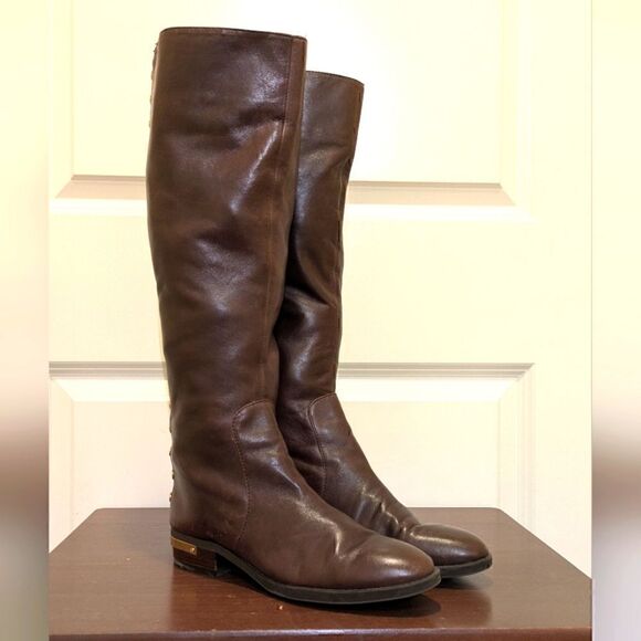 3/$30 GUC Vince Camuto 6 1/2M Parshell Brown Leather Gold Studded Moto Boots - Picture 10 of 16
